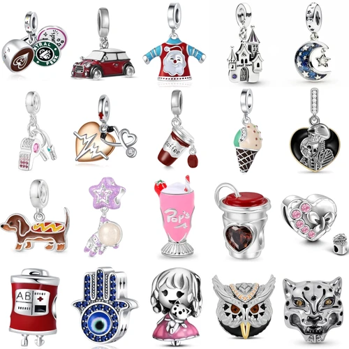 실버 커피 아이스크림 헤드폰, 올빼미 표범 참 비즈 핏, 오리지널 판도라 팔찌, DIY 쥬얼리, 925 신제품, 2024 