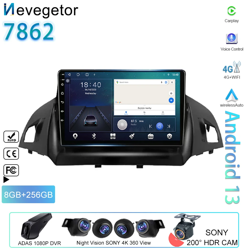 

For Ford C-MAX Kuga 2 Escape 3 2012 - 2019 Autoradio Multimedia Video Player Carplay Android Auto 4G WIFI Car Radio No 2din DVD