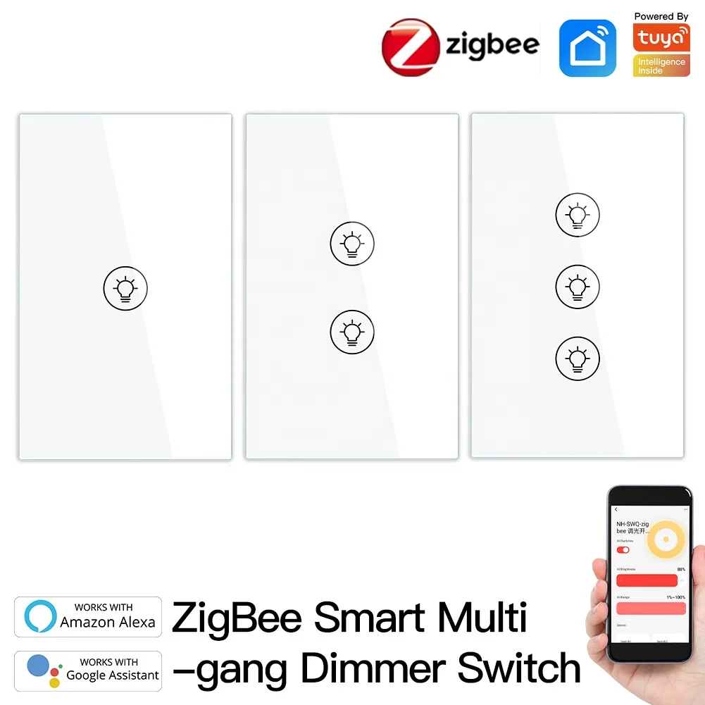 Interruptor inteligente de escurecimento multicanal zigbee padrão dos eua com controle remoto wi-fi e cronometragem material pc painel de toque aplicativo smart life