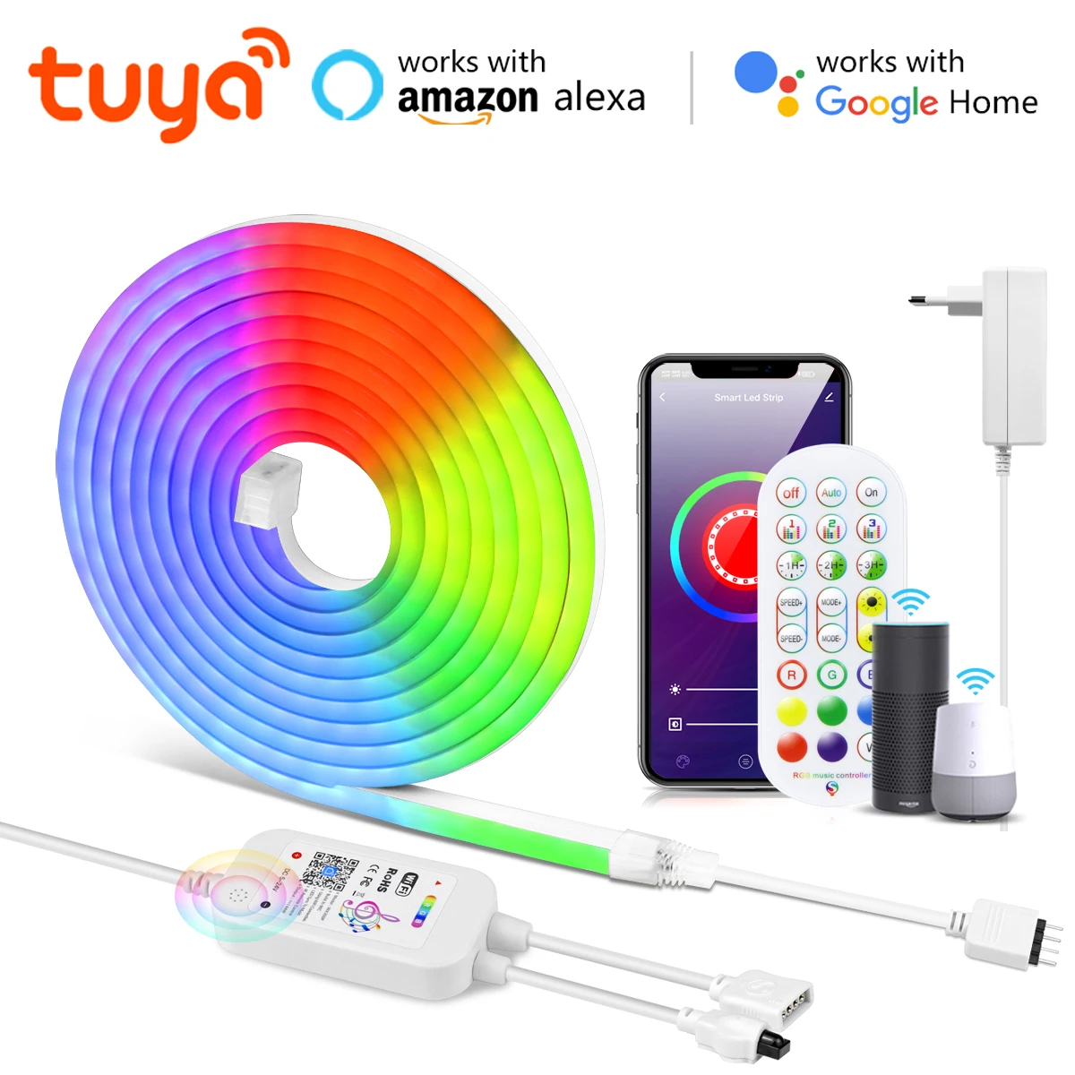 

12V Smart Home WiFi RGB LED Neon Light Strip Tuya Smart Life Remote Control Waterproof Ribbon Lamp Work With Alexa Google Home