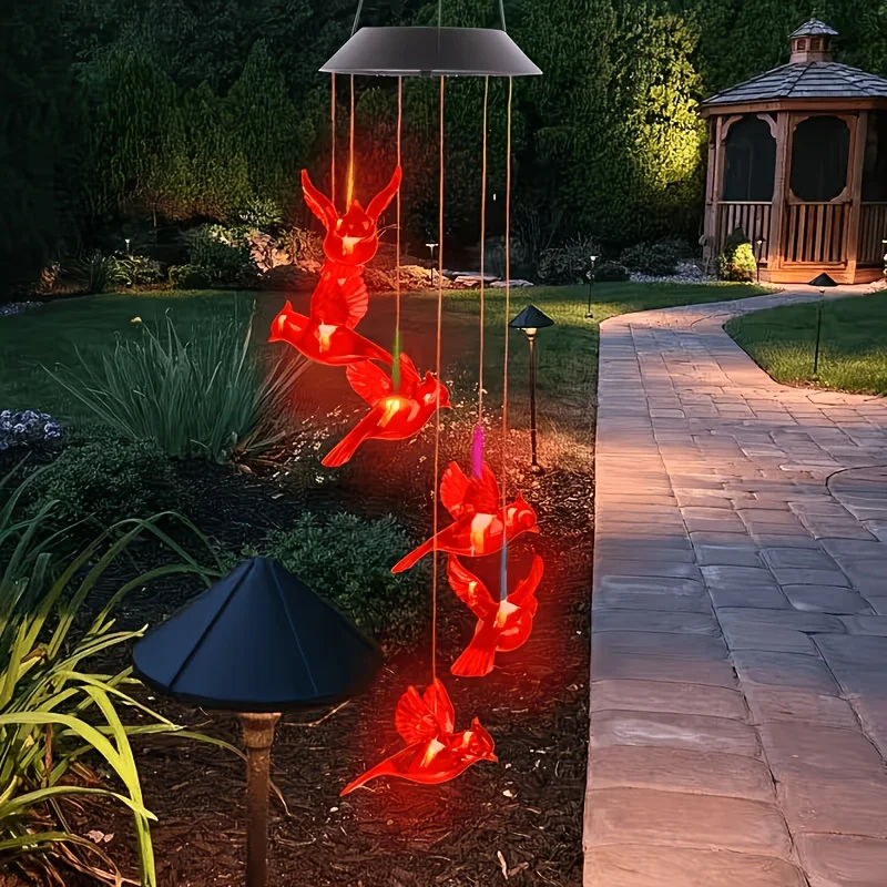 Solar-Powered Flaming Bird Wind Chime Lights for Outdoor Use, Featuring Waterproof Design And Vibrant Colors, Perfect for Decora view 3