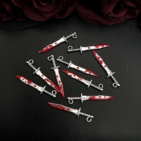 10pcs Halloween Zinc Alloy Silver Bloody Dagger Color Charms Knife Pendants for DIY Bangle Bracelet Findings