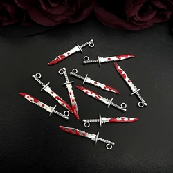 10pcs Halloween Zinc Alloy Silver Bloody Dagger Color Charms Knife Pendants for DIY Bangle Bracelet Findings