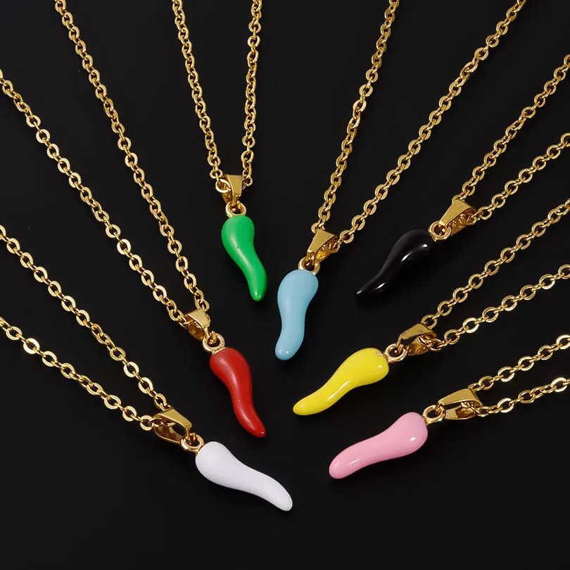 1 unidad de collares con colgante de chile Cornicello de la suerte italiana de Hip Hop para hombres, Collar estético de pimiento picante colorido a la moda para hombres, joyería