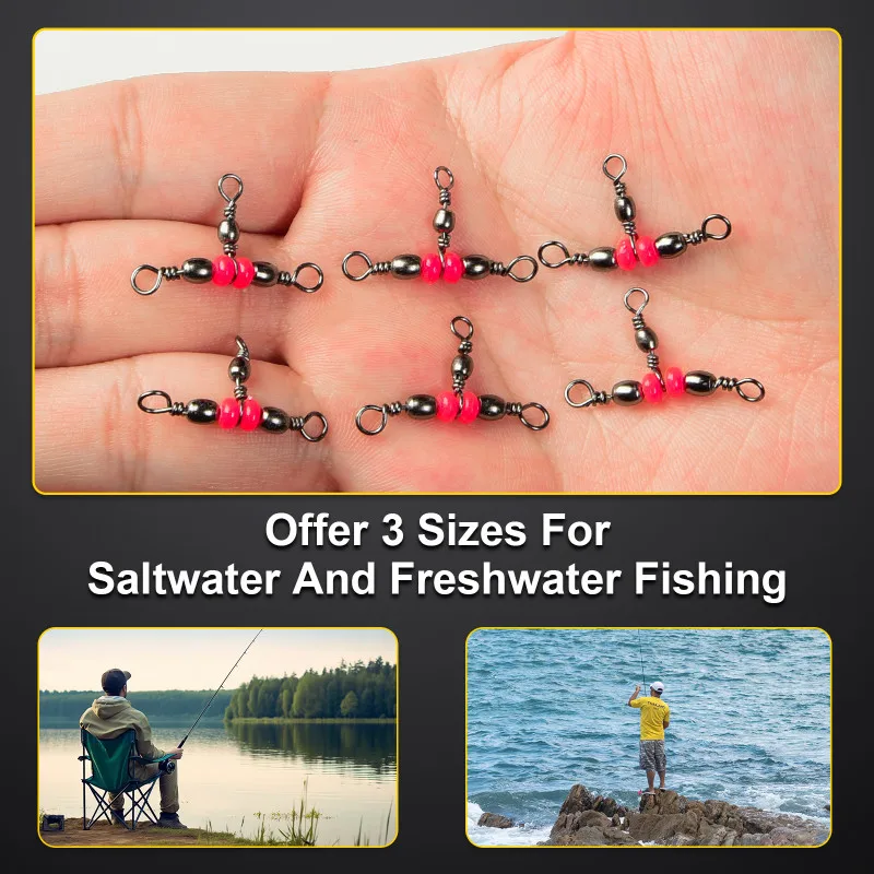 100pcs/Set Fishing Connector Three Way Barrel Swivel Snap Ring With Beads For Fishhook Lure Line Fishing Accessories image 6