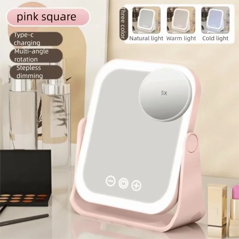 3 Color LED Makeup Mirror Smart Dimmable 5x Magnifying with Touch Screen Reversible Electric Cosmetic Mirror for Home