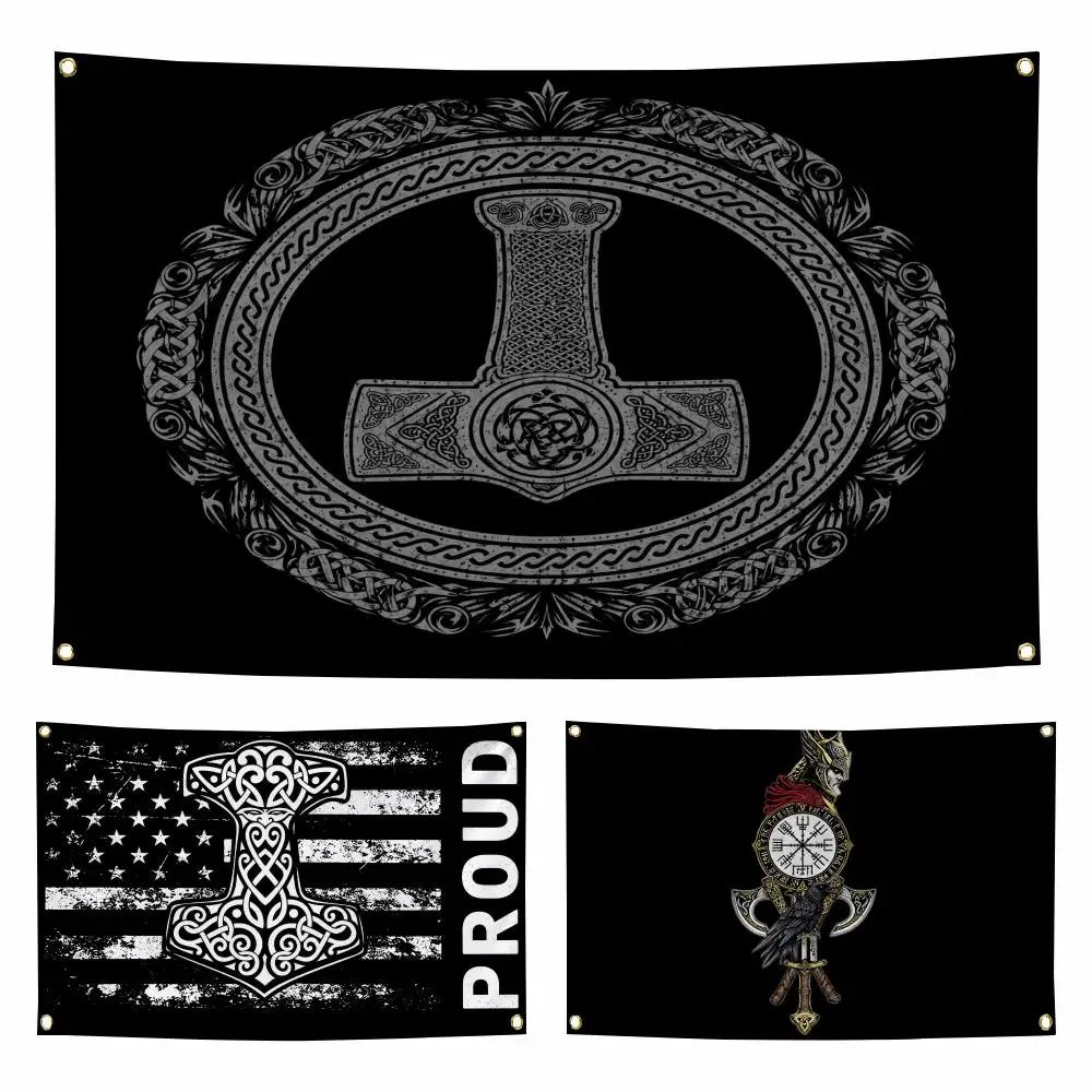 Flag T-The Viking Hammer of Thor Flag Flags Personalized Flag Room Dorm Camping Picnic Garage Bar Indoor Outdoor Wall Decor