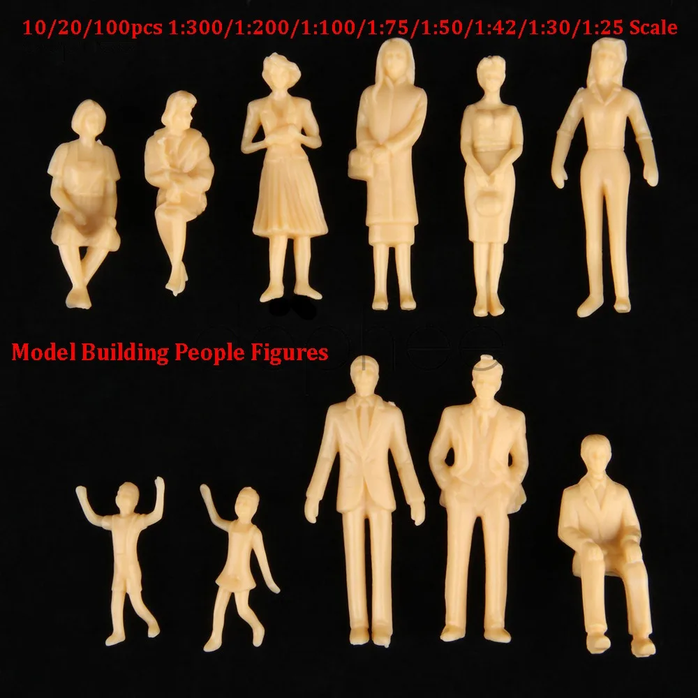 10/20/100pcs 1:300/1:200/1:100 Model Building People Figures 1:75/1:50/1:42/1:30/1:25 Scale Plastic Mixed Color Passengers Beige