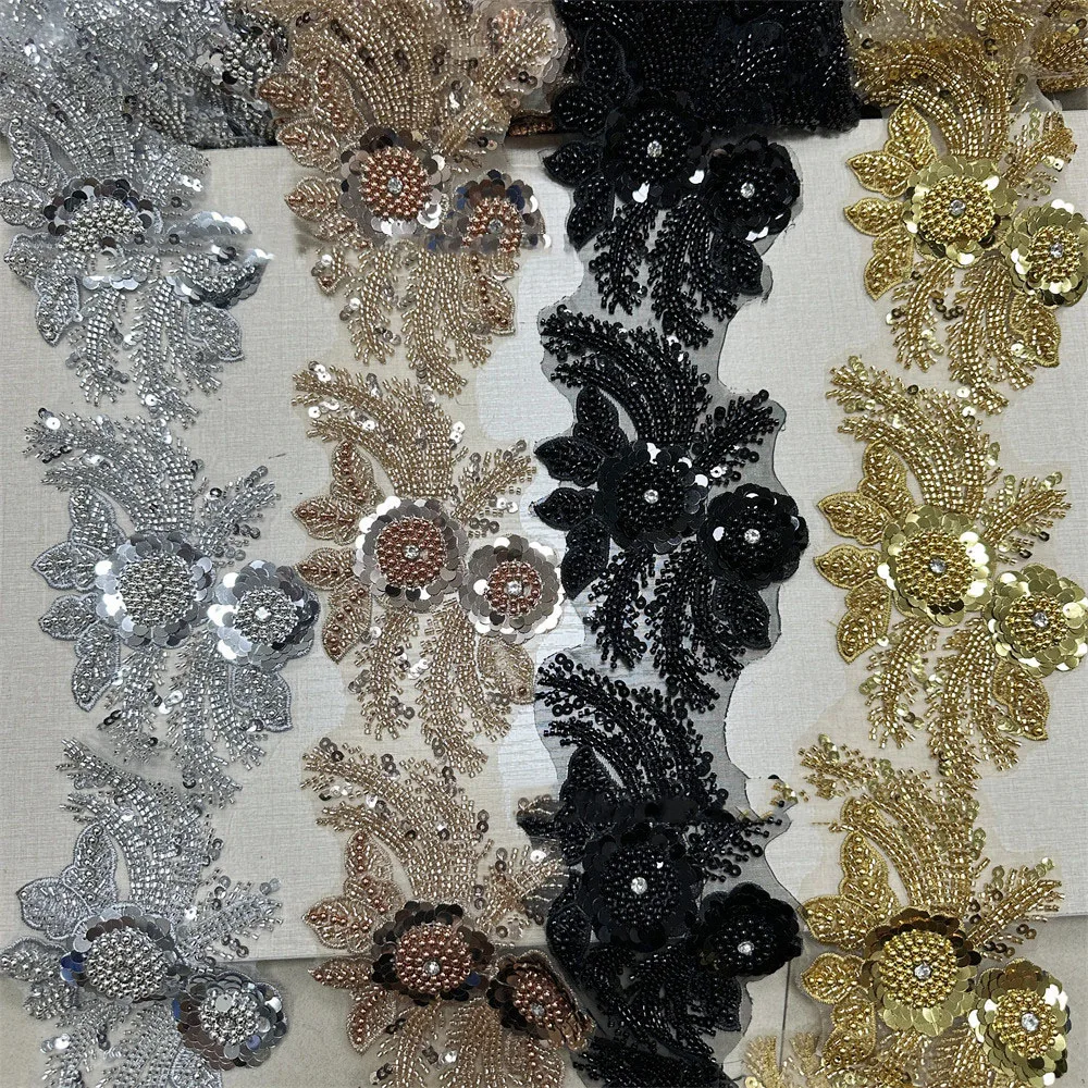 1Yard Beaded lace, embroidered lace, lace trim, wedding dress accessories, fabric patches