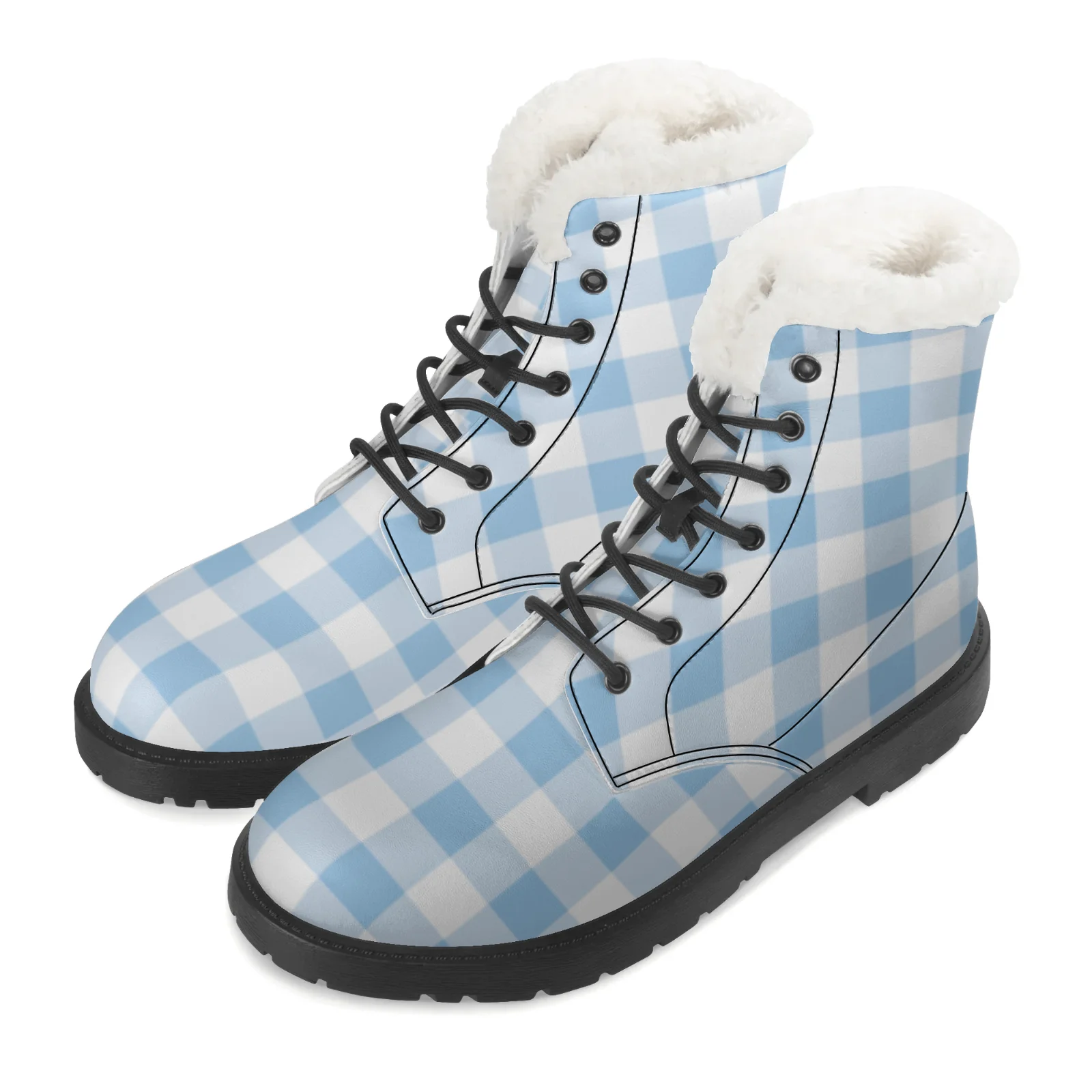 

Stylish plaid mid-calf plush boots winter warm boots for man and woman