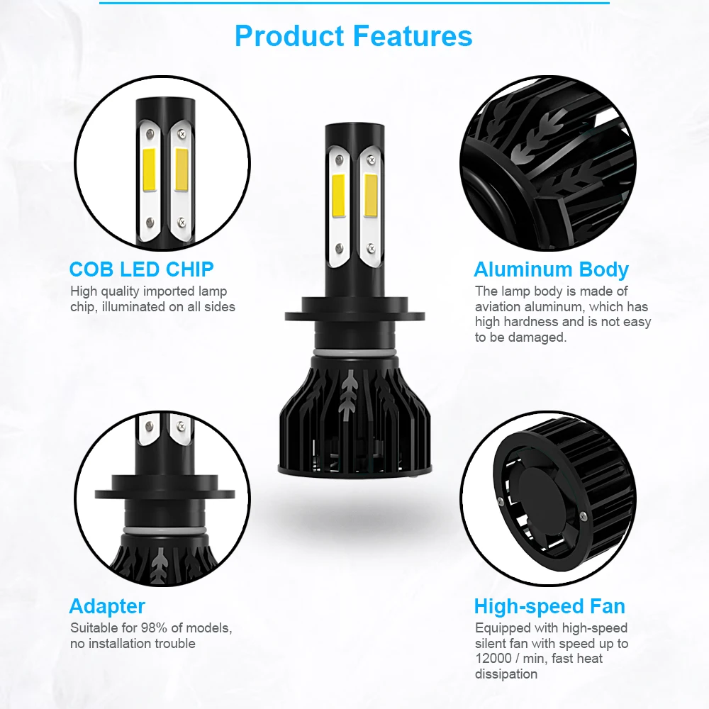 2Pcs LED Headlight H4 Car Light 6000K High Low Beam Bulbs Kit For Toyota Yaris 2015-2019 2007 2008 2009 2010 2011 2012 2013 2014