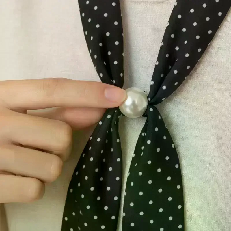 

Черный винтажный зажим для шарфа с жемчугом и горошком, французский стиль, аксессуар для воротника рубашки, для женщин