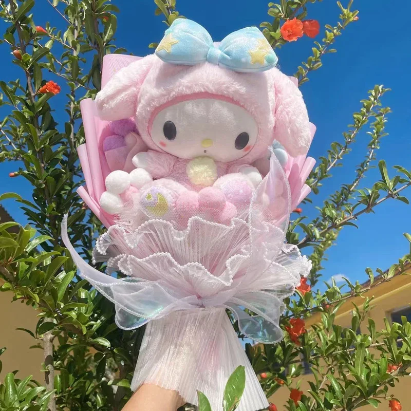 Sanrio Cinnamoroll Kuromi Pom Pom Purin Anime Plush Bouquet Soft Kawali Stuffed Dolls Girl Christmas Graduation Birthday Gifts