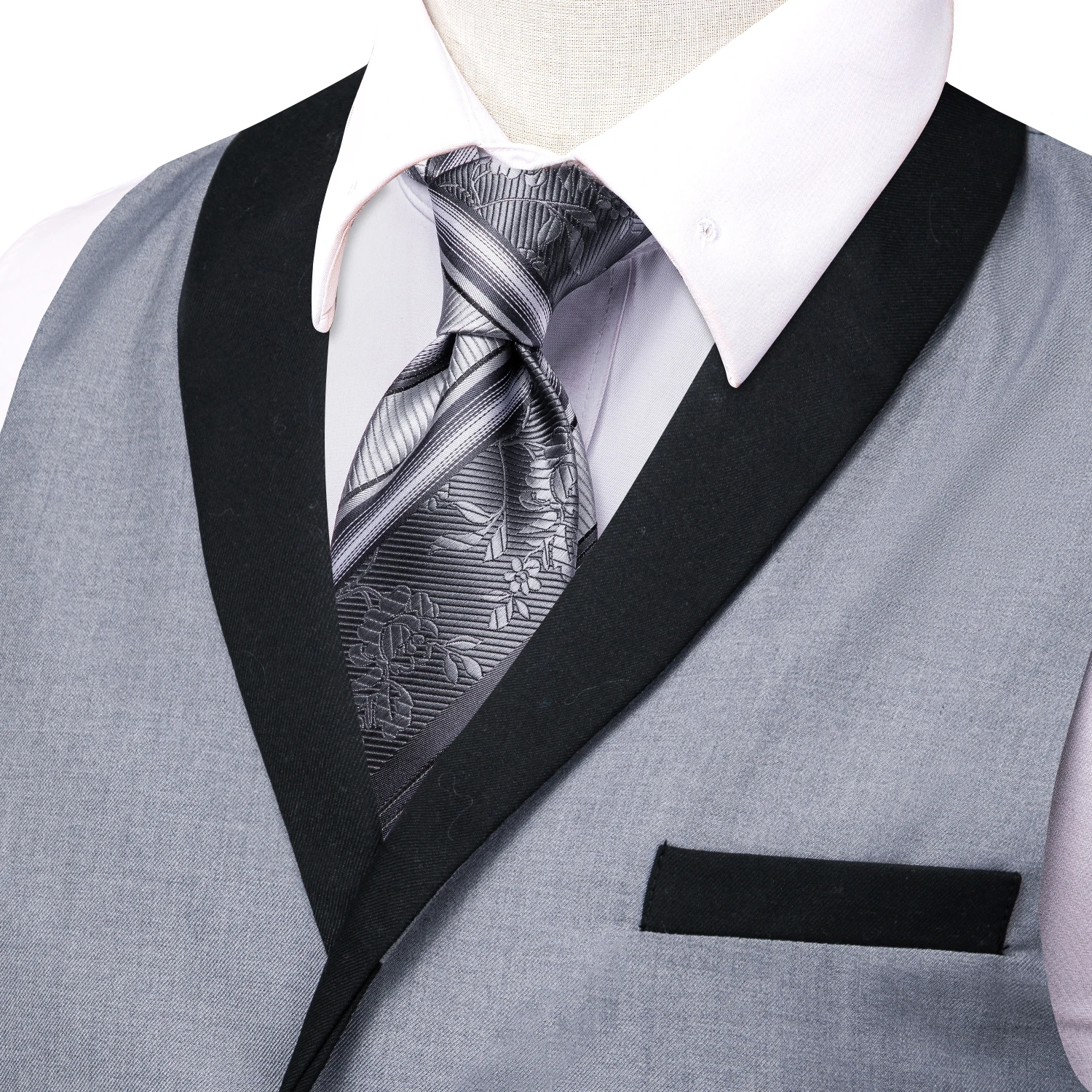 Hi-tie Jacquard Grey Black Shawl Collar Suit Vest Slim Fit Waistcoat for Wedding Groomsmen V-Neck Tuxedo Sleeveless Jacket