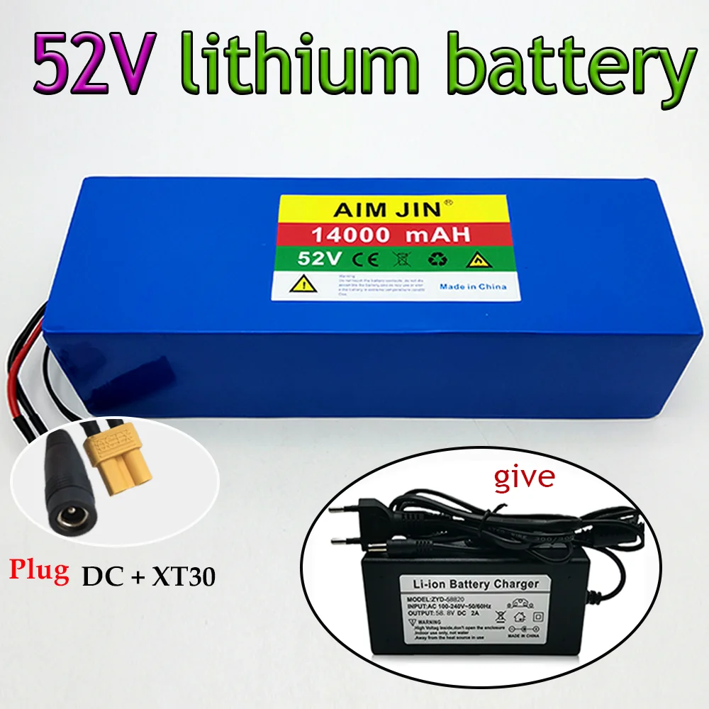 14S4P  52V 14Ah 18650 lithium battery pack 1500W electric bicycle high-power scooter e-bike battery +58.8V 2A charger