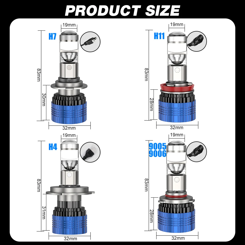 300W H7 H4 LED Headlight Mini Lens Projector H9 H11 9005 9006 Auto Low Beam Canbus Bulb For Car/Motor 12V 24V
