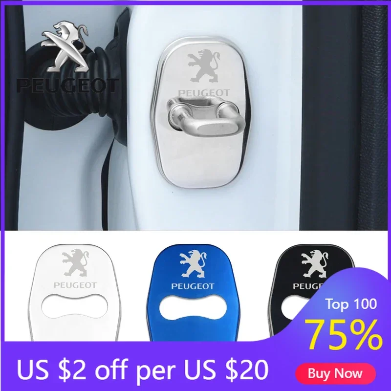 

2026 Hot Car Sticker 4PCS Car Door Lock Decoration rust protection Stainless Steel Plastic Cover case for Peugeot 208 308 408 50