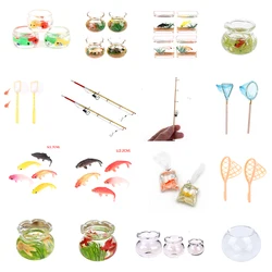 1:12 Dollhouse Miniature Metal Fishing Rod Model Doll Life Scene Decoration dollhouse Fish Tank Goldfish for Dolls Accessories