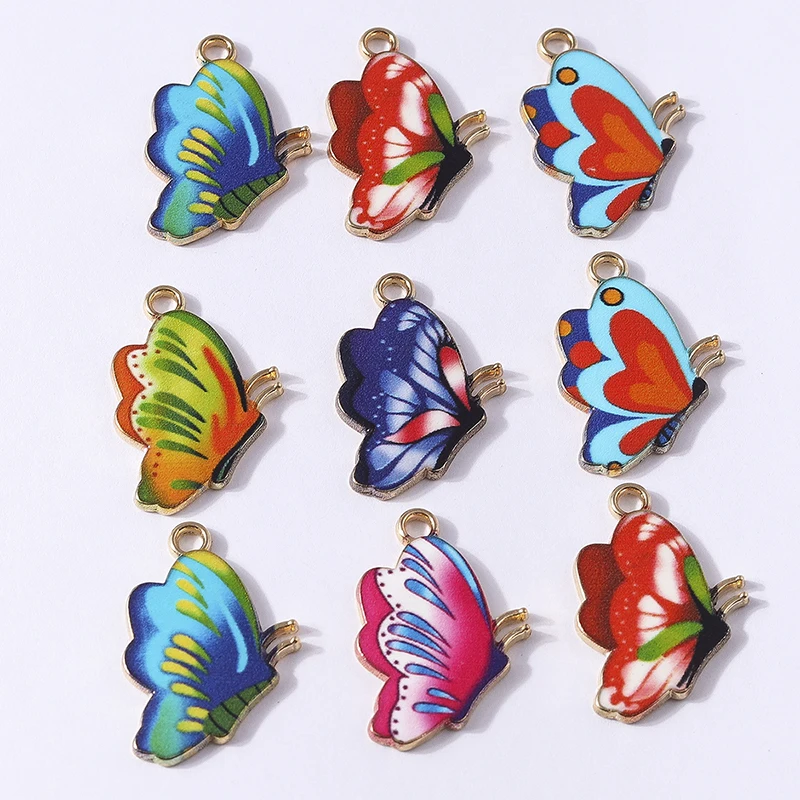 10 Stück 16x34mm Niedliche Bunte Emaille Fliegende Schmetterling-Anhänger für Schmuckherstellung, Halsketten, Ohrringe, DIY-Bastelzubehör – Detail 2