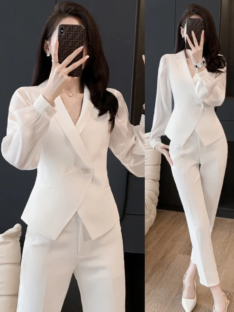 

Elegant White Short Suit Set for Women High-End Fashion Street Style Personality Goddess Style Premium Quality Polyester