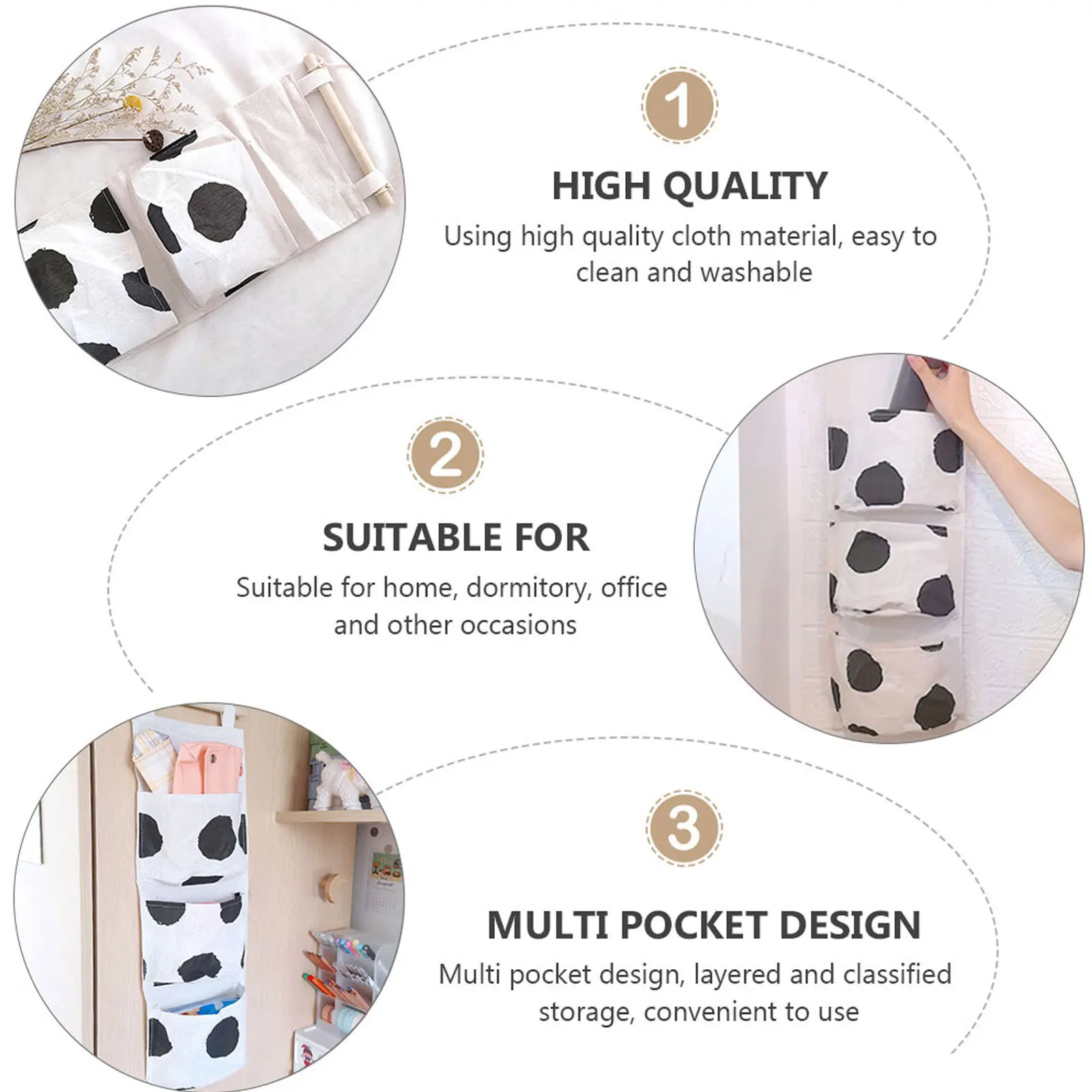 

1pc Cloth Storage Pouch Multi-Pocket Hanging Bag For Bedroom Dorm Office Wall-Side Sundry Organizer Washable Items Holder