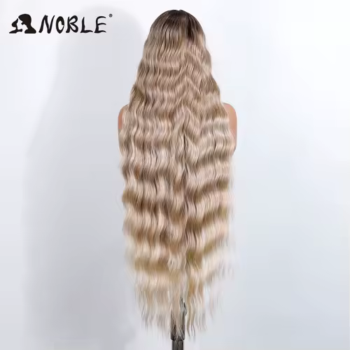 Noble Synthetic Lace Front Wig 36 " Long Wavy Lace Part Body Wavy Golden Wig For Women Lace Front Wig Ombre Blonde Cosplay Wig - Image 4