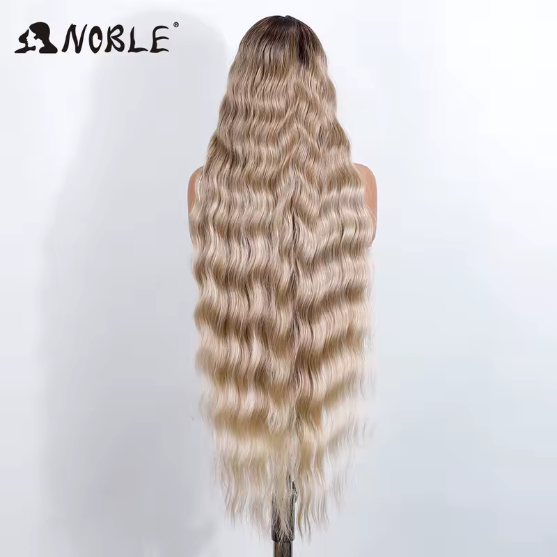 Noble Synthetic Lace Front Wig 36 " Long Wavy Lace Part Body Wavy Golden Wig For Women Lace Front Wig Ombre Blonde Cosplay Wig - Image 4