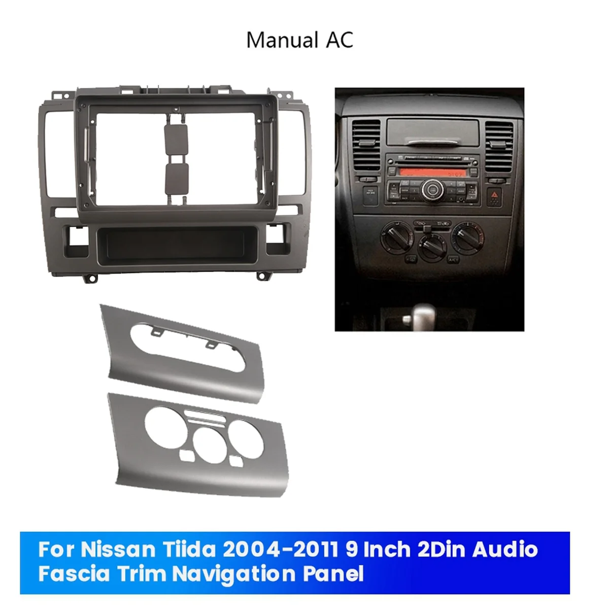 Panel embellecedor de Fascia de Audio DVD para salpicadero de coche, 9 pulgadas, 2Din, para Nissan Tiida 2004-2011, marco de navegación estéreo para reproductor Android