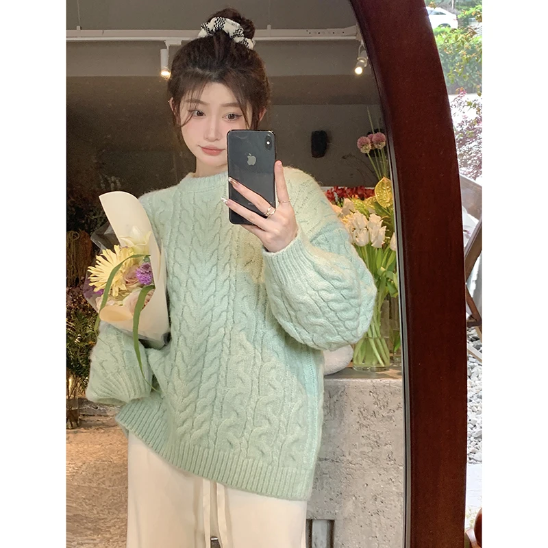 

Женский вязаный свитер Chen DaYu с коротким рукавом, осенне-зимний, плотный, уютный, мягкий, с круглым вырезом, с длинным рукавом, вязаный топ