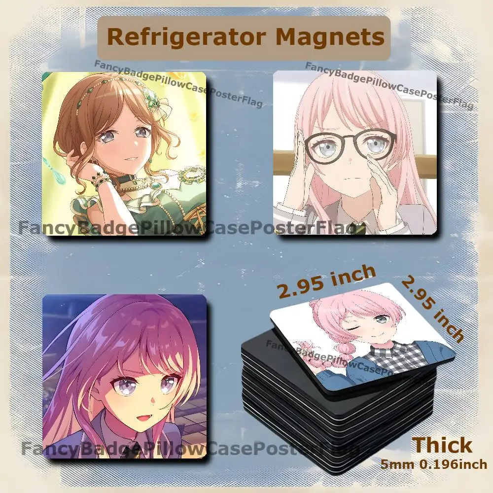 Anon Soyo B-BanG Dream Anime 75mm Frigerator Magnet Square Stickers Personalize Fridge Refrigerator Wall Door Decoration