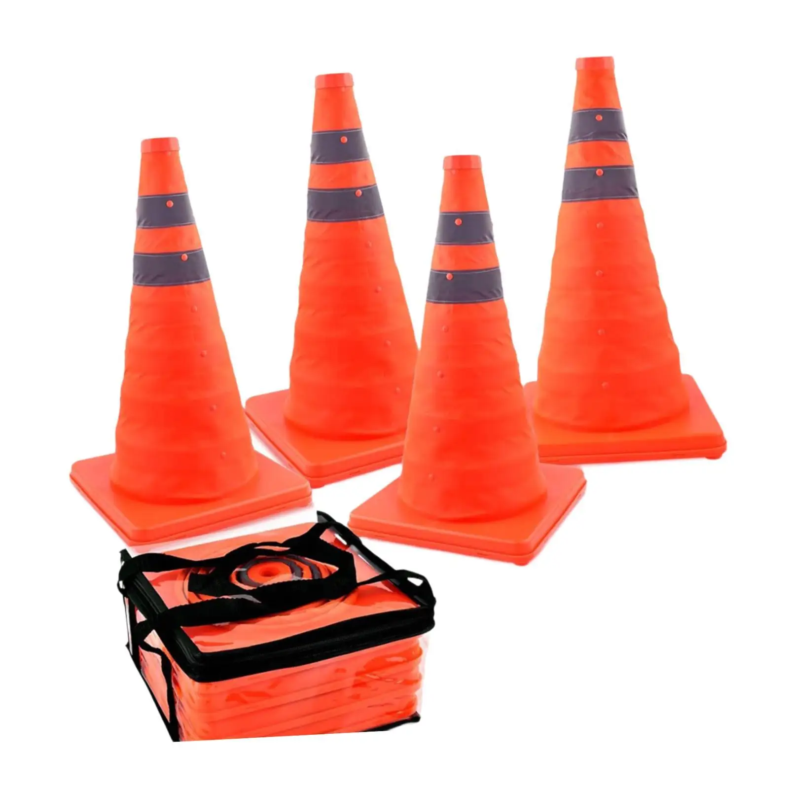 4x 18inch Telescopic Reflective Traffic Cones Pop up Cone Multifunctional Portable Warning Cones for Building Lightweight
