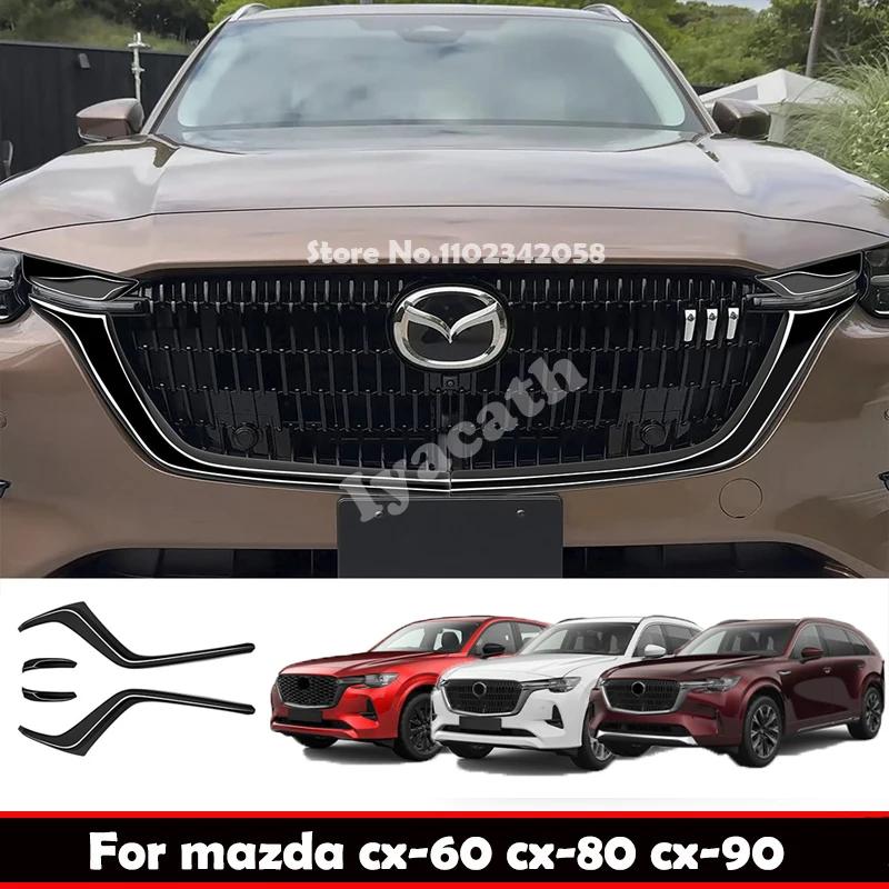 

Для Mazda CX-60, CX-80, CX-90 2022-2025: черные накладки на передние противотуманные фары и фары головного света из АБС-пластика