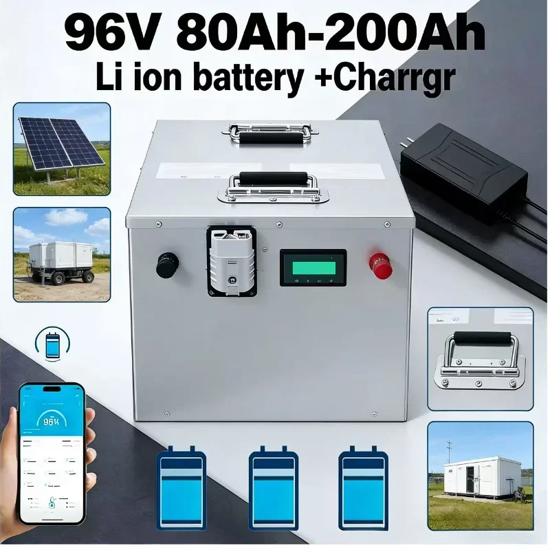 

Литий-ионный аккумулятор 96В 80Ач-200Ач с интеллектуальной Bluetooth BMS, более 4000 циклов глубокого разряда, мощный литиевый блок для электротранспорта 5-14 кВт