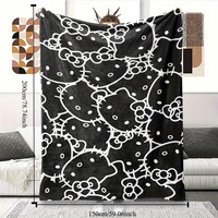 1PC Black Hello Kitty Pattern Fuzzy Blanket ,Multi-purpose blanket for living room bedroom camping travel.