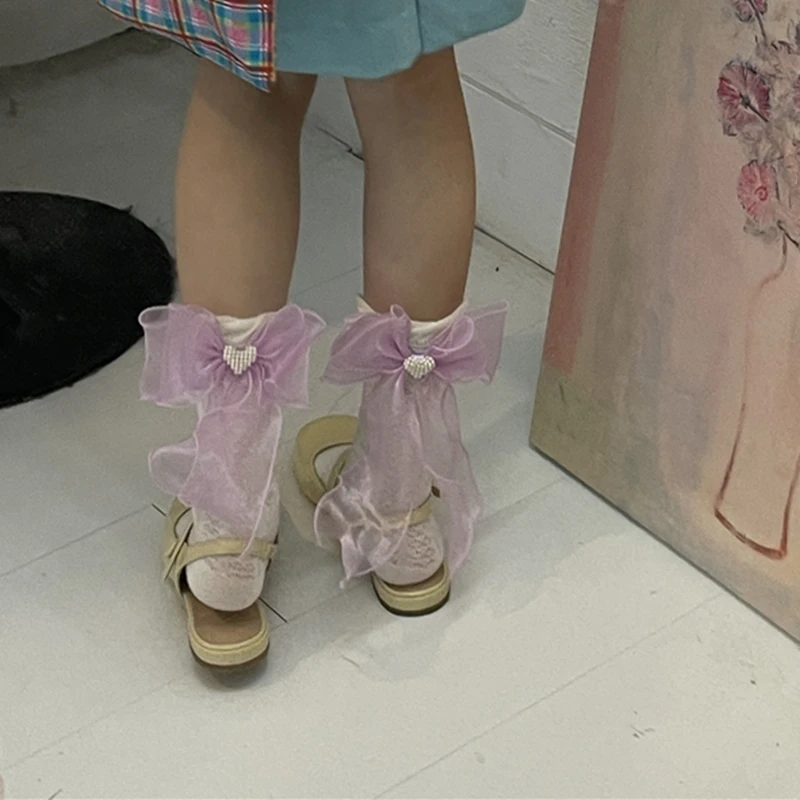 Lolita Style Bowknot Long Socks for Students Sweet Big Bow Tie Girls Fashion Stockings Elasticity Thin Mesh Fishnet Socks Women