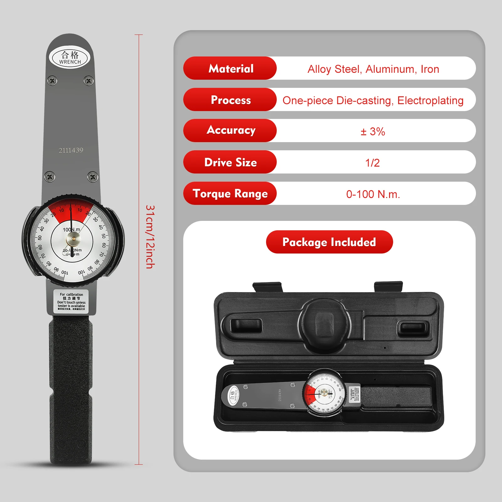 CNCEST Dial Indicator Torque Inch Pound Torque Wrench Precision Digital Torque Meter Measure Tool Professional Measuring Tools