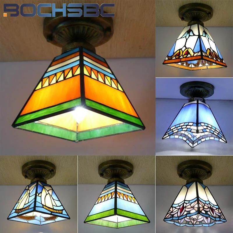 

BOCHSBC Tiffany style stained glass small house ceiling lamp for dining room study bedroom bar balcony corridor chandelier deco