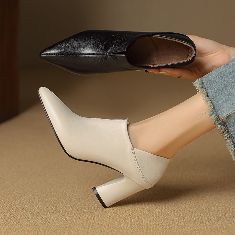 2026 new autumn winter women pumps natural leather 22-24.5cm cowhide+pigskin/plush pointed toe high heel women shoes fashion