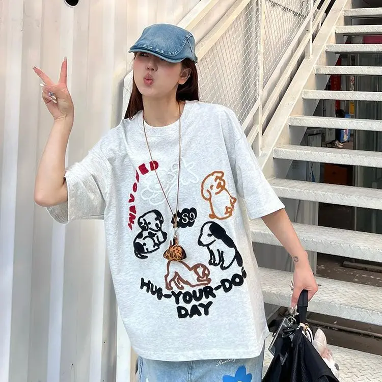 

Retro Print New Fun T-shirt Summer Loose Puppy Top Ins Short-sleeved T-shirt