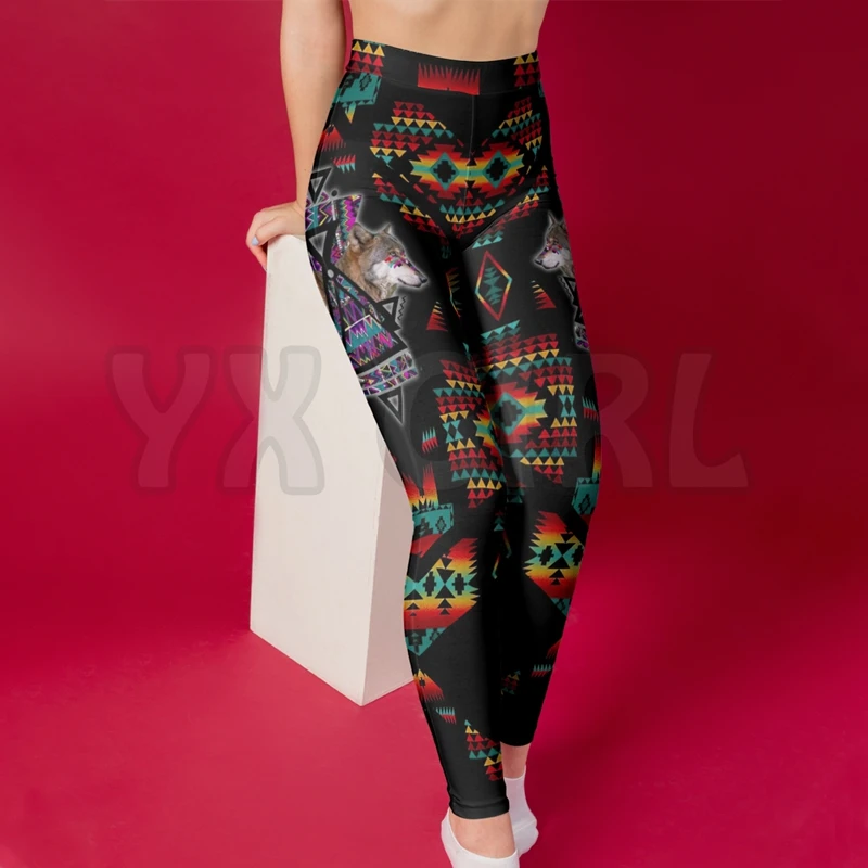 YX GIRL damskie dla dziewczynki Native Wolf 3D legginsy z nadrukiem Sexy elastyczne kobiece obcisłe legginsy gotyckie legginsy jogi