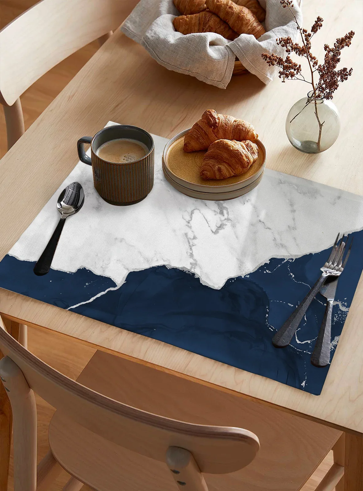 White Marble Silver Plated Navy Blue Dining Placemat Table Tableware Mats Kitchen Dish Mat Pad 4/6pcs Table Mat Home Decoration