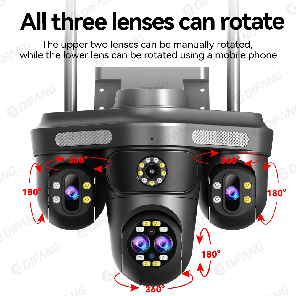 20MP 10K CCTV IP Camera Three Screen PTZ 10X Zoom WiFi Security Camera Ai Tracking Video Camera Security Protection Surveillance