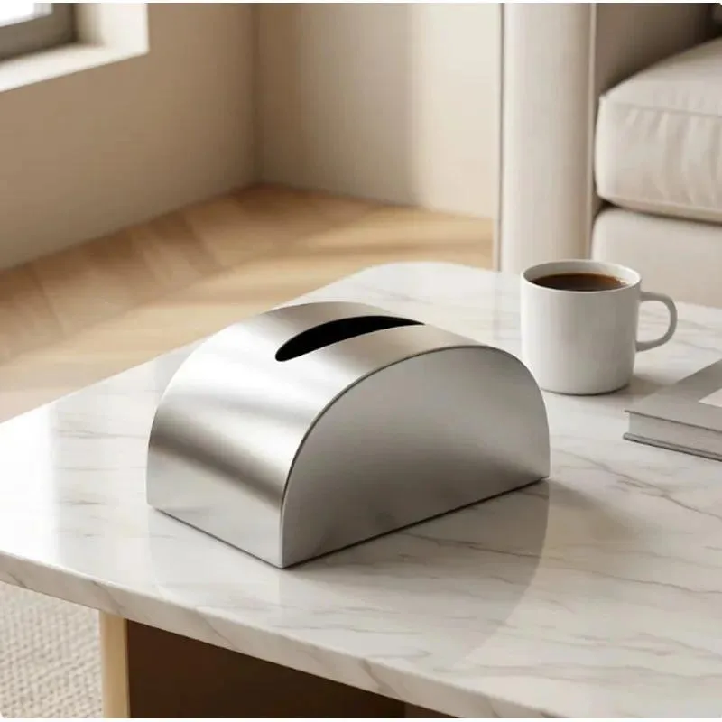 for Simple Wind Stainless Steel Tissue Box Large Capacity Semi-circular Storage Box for Living Room Desktop Coffee Table Home