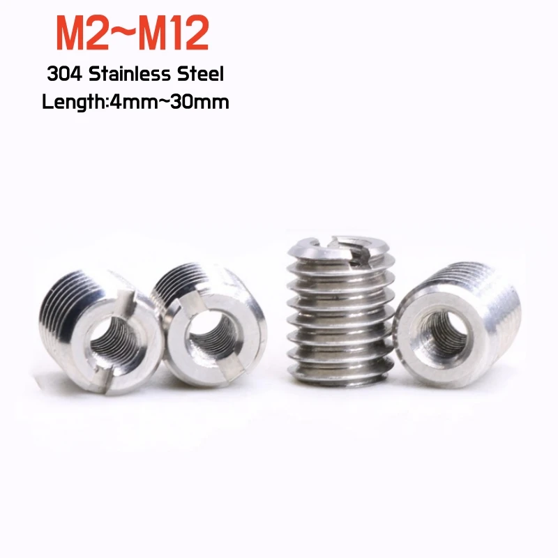 

M2M2.5M3M4M5M6M8~M12 304 Stainless Steel Inside Outside Thread Adapter Screw Sheath Slotted Thread Insert Sleeve Conversion Nuts