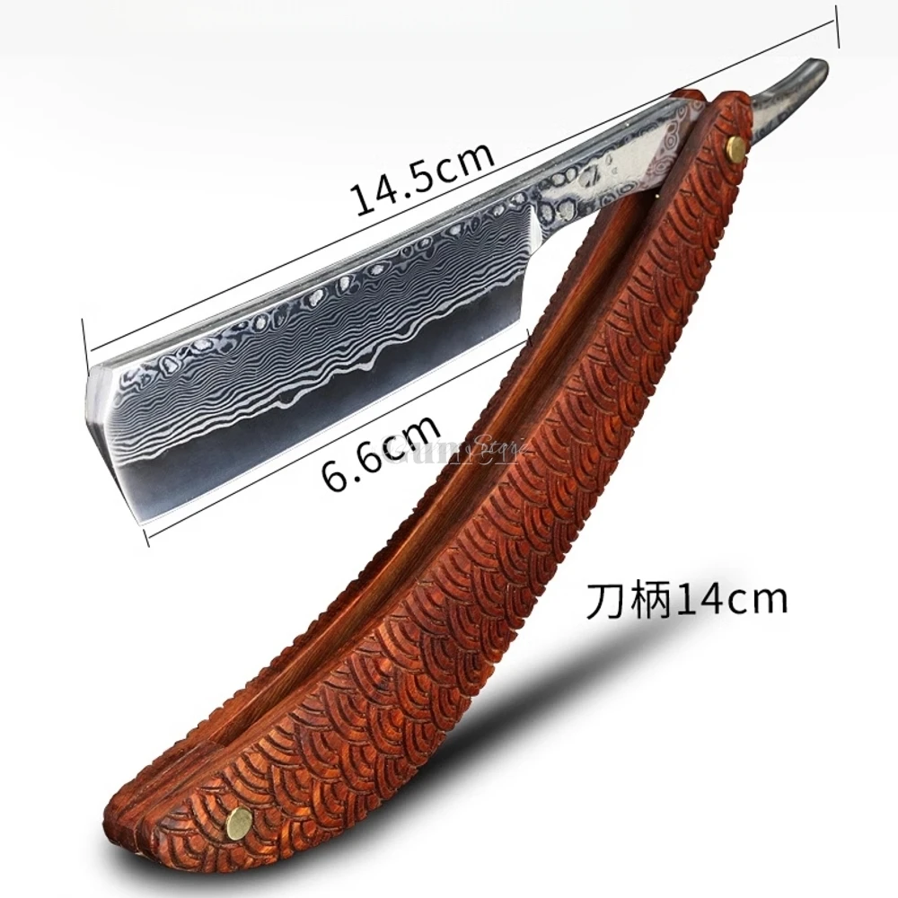VG10 Clamp Steel Damascus Steel Men Manual Razor Folding Shaving Knife High Hardness Sharp Already Ebony Handle Straight Shaver