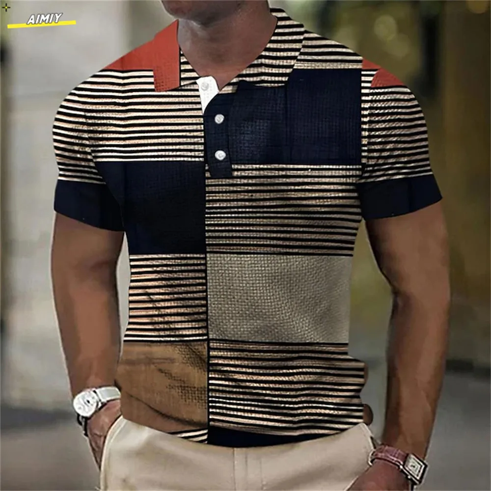 Men's Polo Shirt Waffle Polo Shirt Lapel Polo Button Up Polos Golf Shirt Plaid / Check Graphic Prints Geometry Outdoor Street