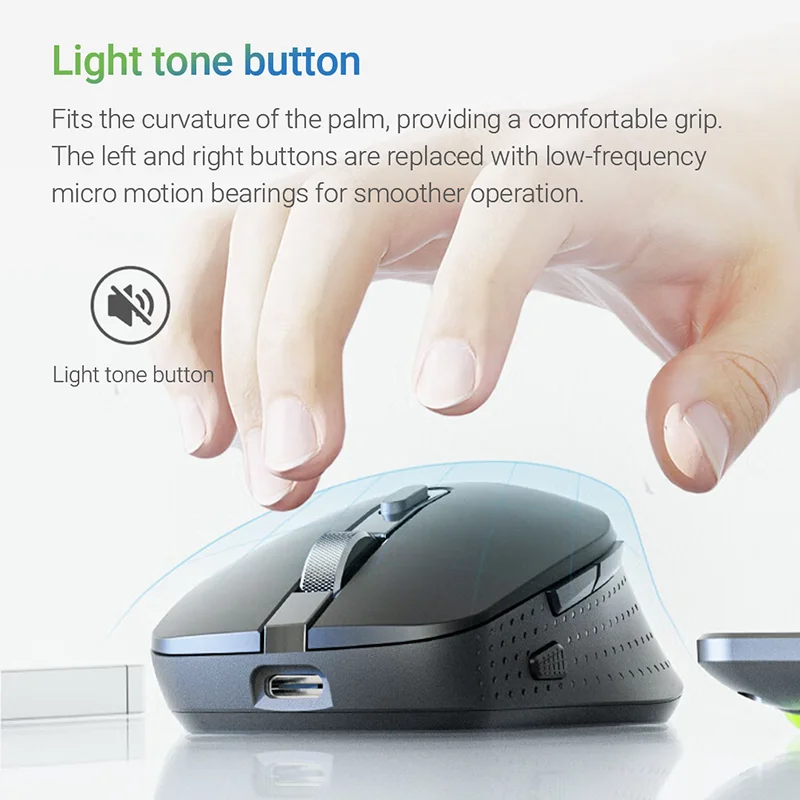 ماوس أيسر لاسلكي يدعم Bluetooth5.0 ماوس مريح كتم أزرار ماوس مزدوج الوضع للكمبيوتر اللوحي وأجهزة الكمبيوتر المحمولة والكمبيوتر الشخصي 2.4G الفئران