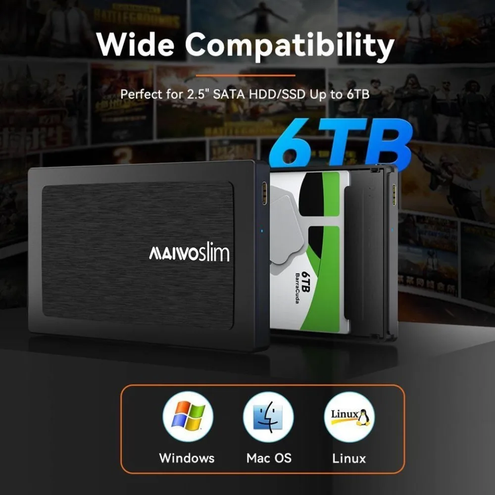 MAIWO penutup Hard Drive USB C, untuk 2.5 "SATA SSD HDD aluminium tipe-c ke SATA adaptor USB 3.1 Gen 2 mendukung UASP untuk PC MacBook