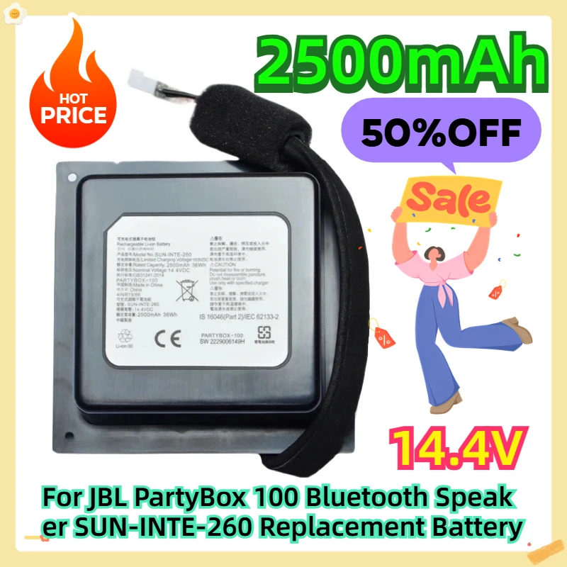 

For JBL PartyBox 100 Bluetooth Speaker SUN-INTE-260 Replacement Battery 14.4V 2500mAh