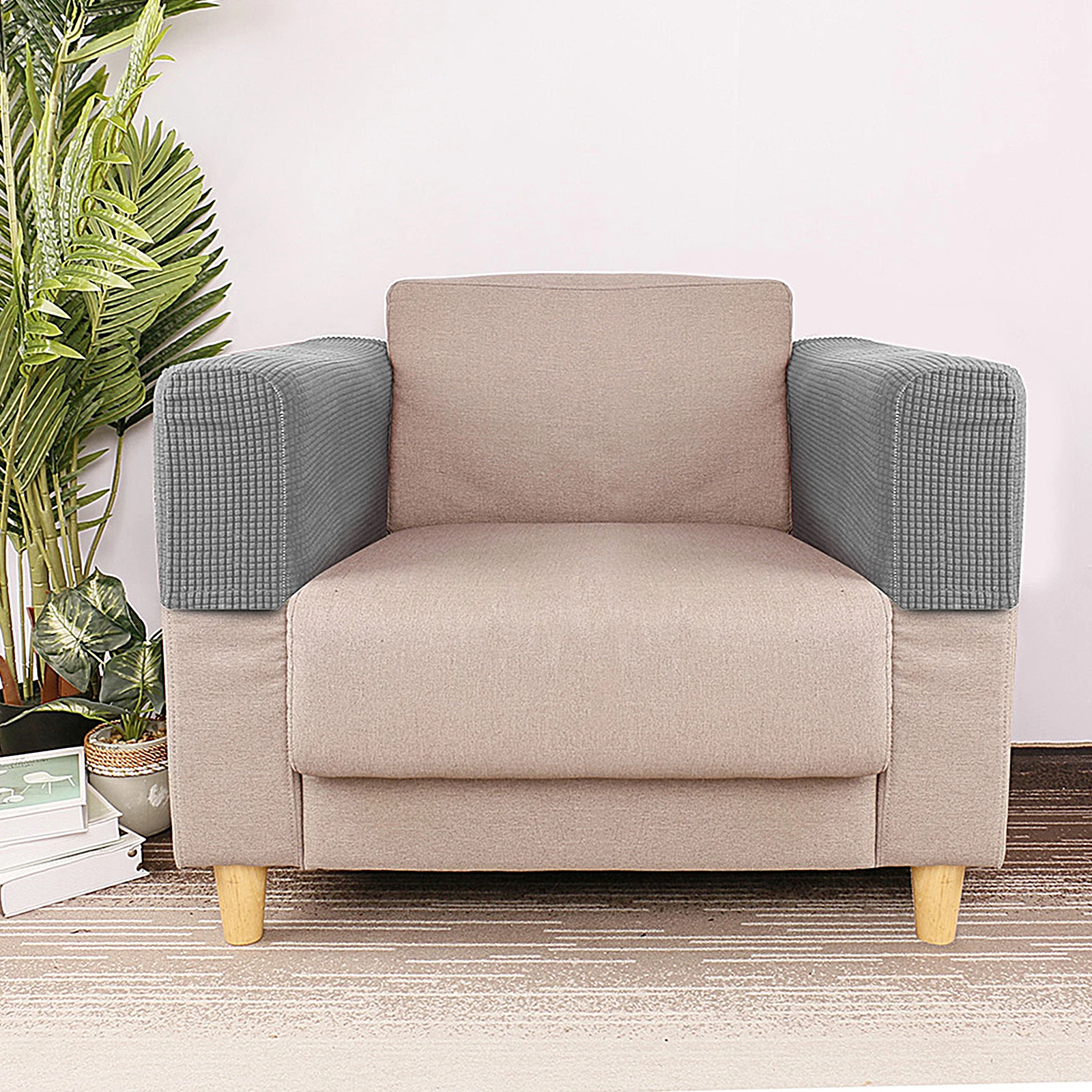 

2pcs Stretch Sofa Armrest Covers Elastic Protector Anti-Slip Universal Fit For Couch Armchair Recliners Home Furniture